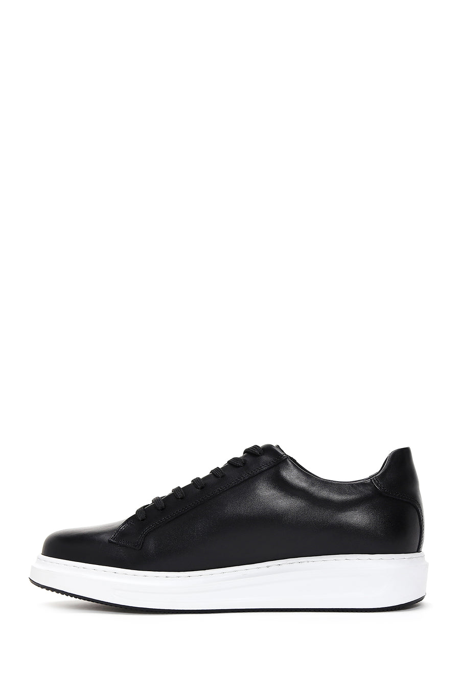 Men's Black Leather Thick Soled Sneaker