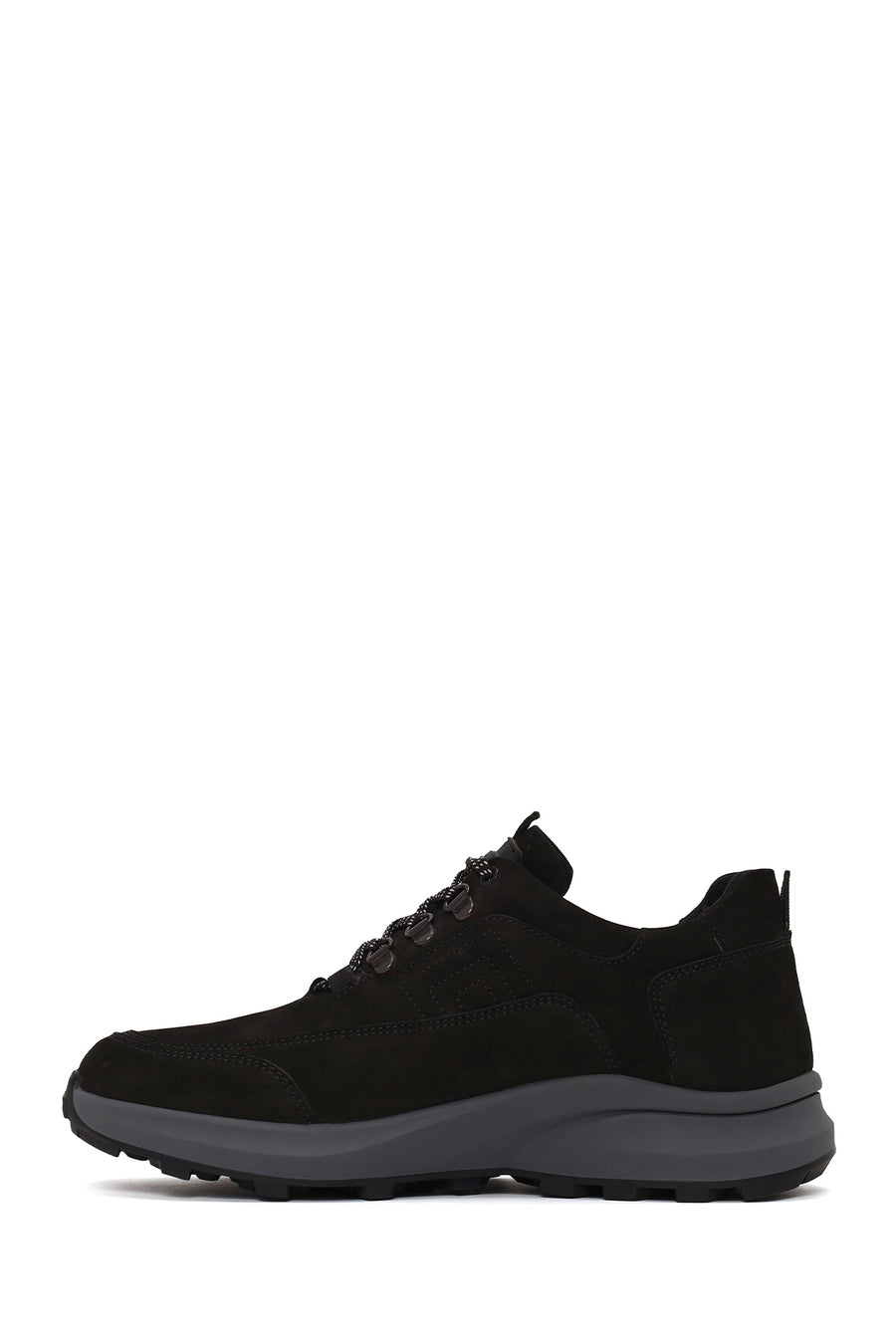 Male Black Lace-Up Thick-Soled Nubuck Leather Casual Sneaker