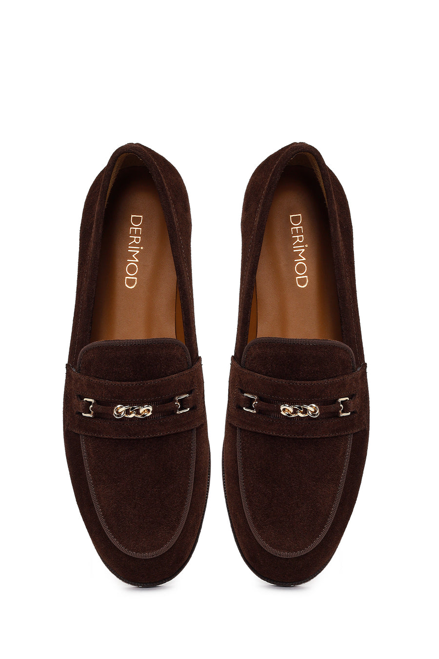 Kadın Kahverengi Tokalı Süet Deri Maskülen Loafer