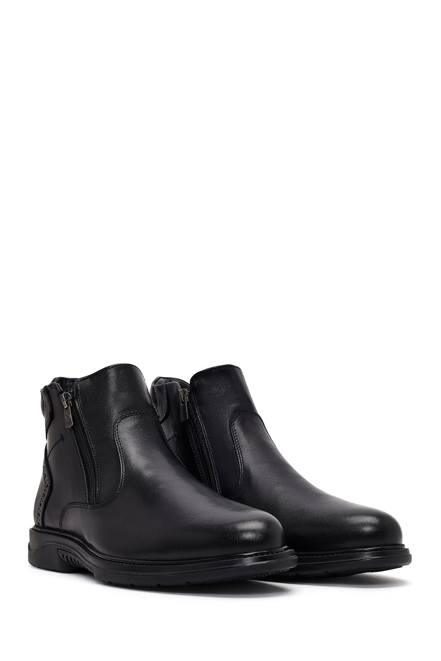 Male Black Double Zip Closure Leather Boots