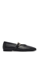 Women's Black Buckled Leather Ballet Flat | Derimod
