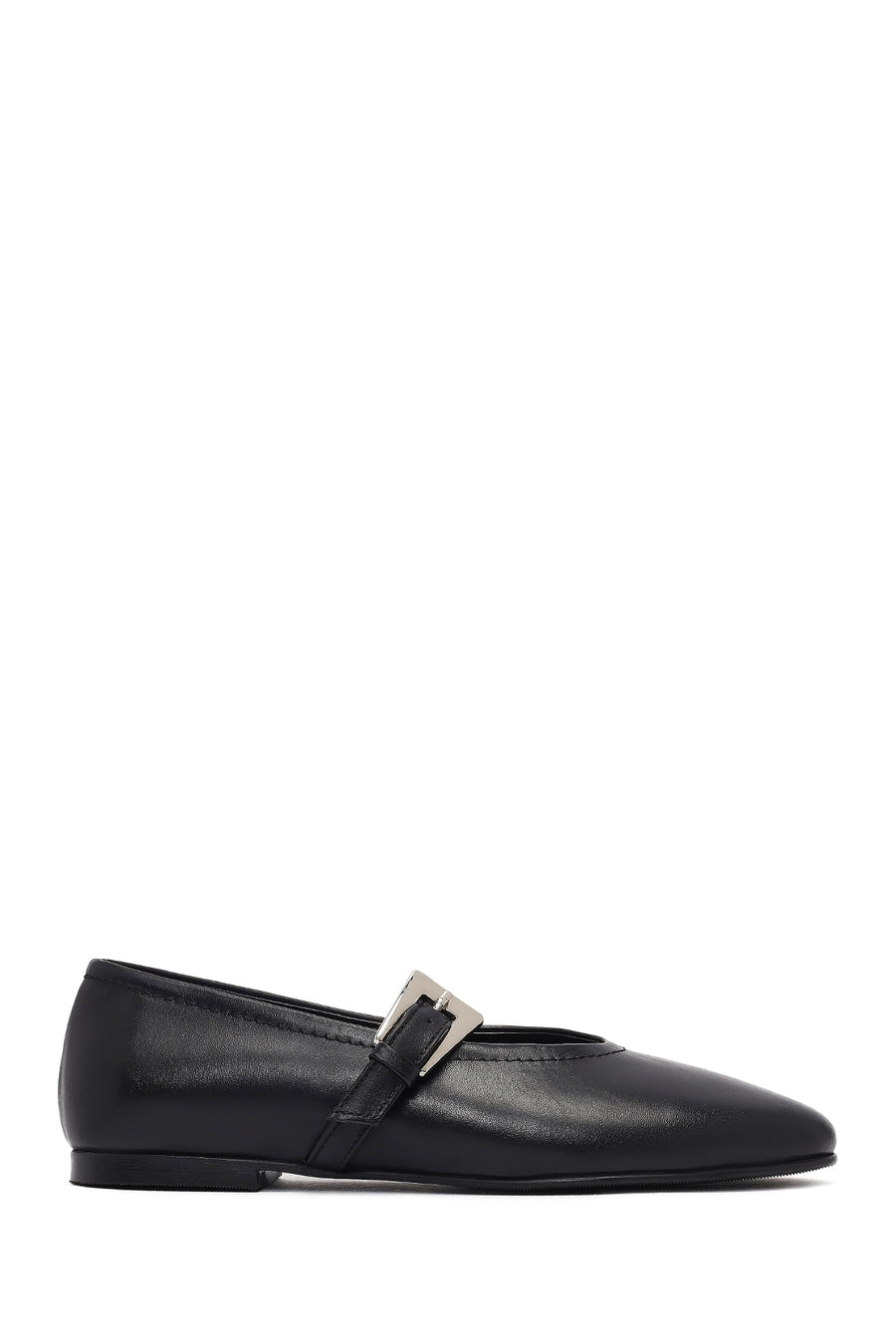 Women's Black Buckled Leather Ballet Flat 25AFD184318 | Derimod