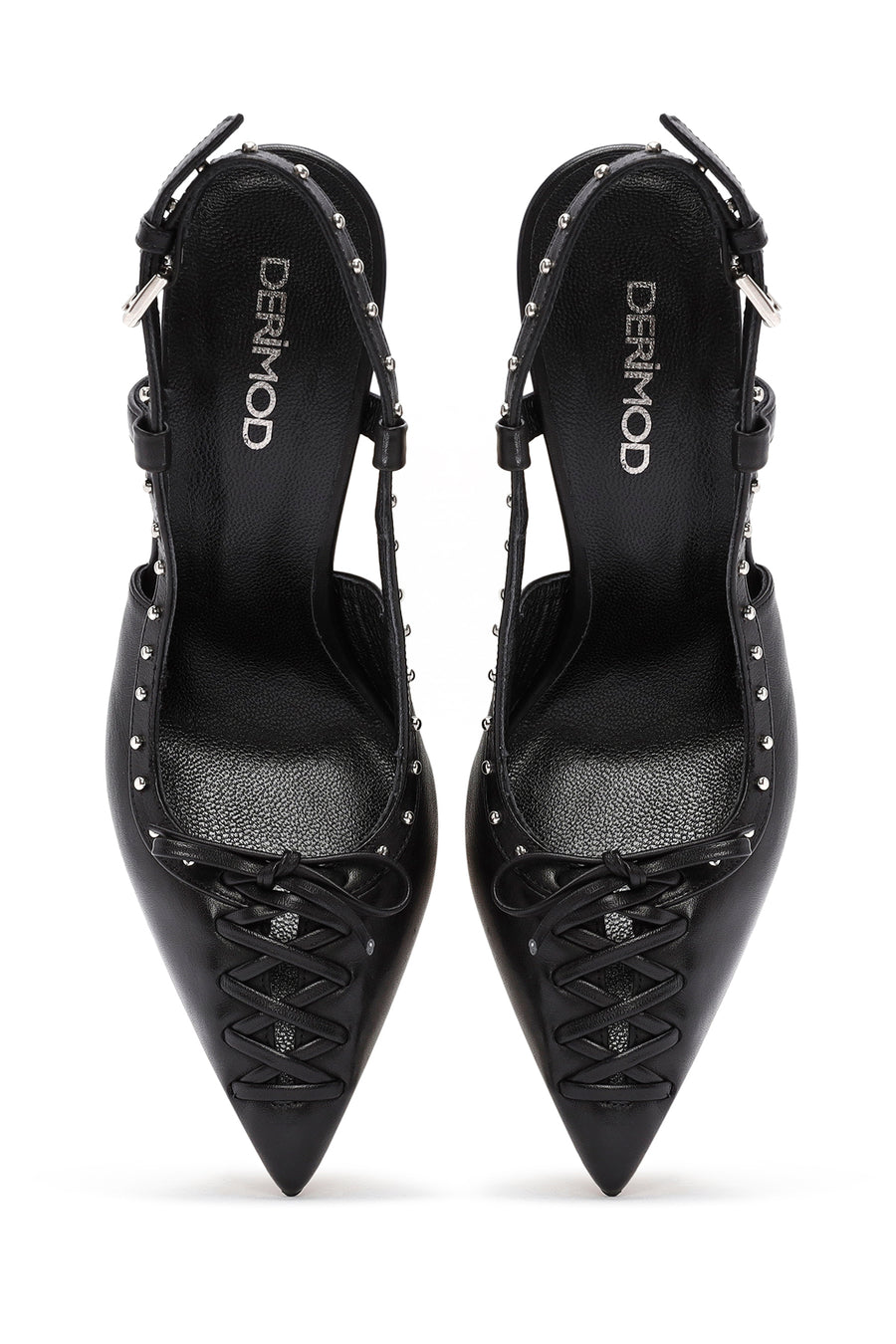 Women's Black Slingback High Thin Heel Leather Shoes
