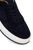 Male Navy Lace-up Thick-soled Suede Leather Sneaker | Derimod