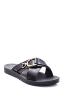 Women's Black Buckle Flat Slippers | Derimod