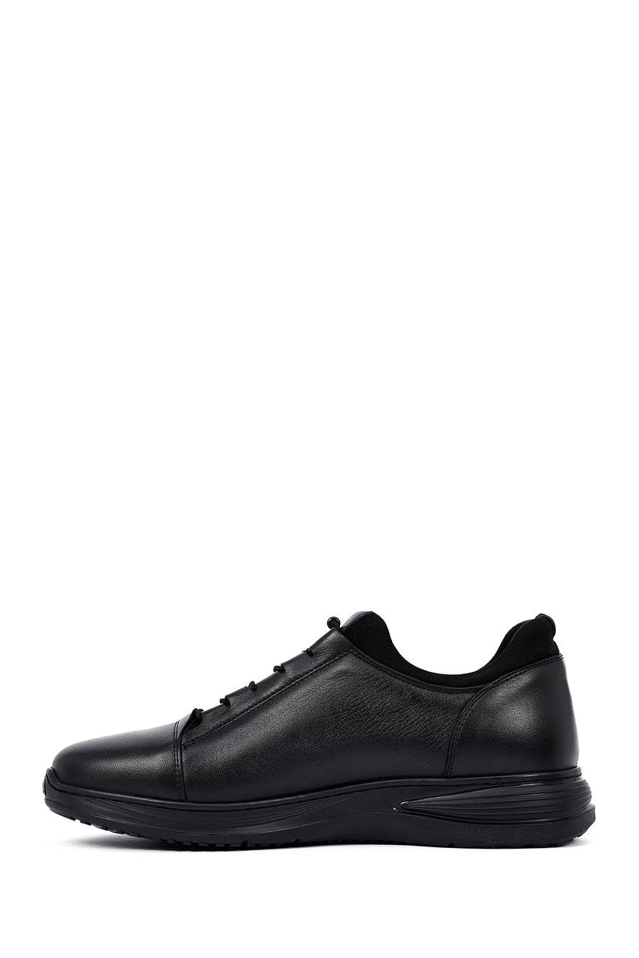 Erkek Siyah Bağcıklı Deri Casual Sneaker