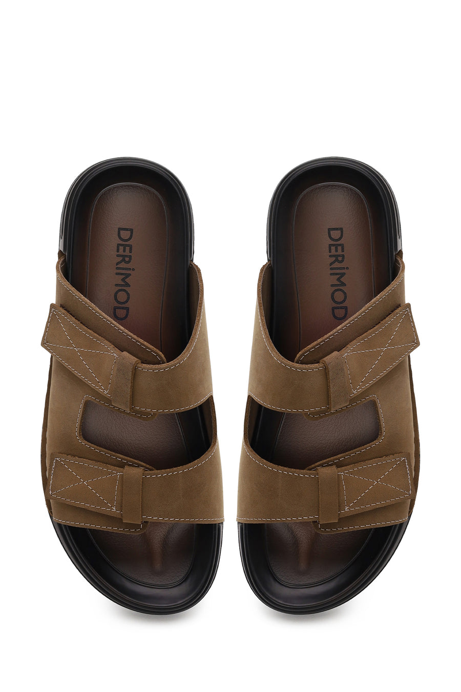 Male Beige Strapped Nubuck Leather Slipper