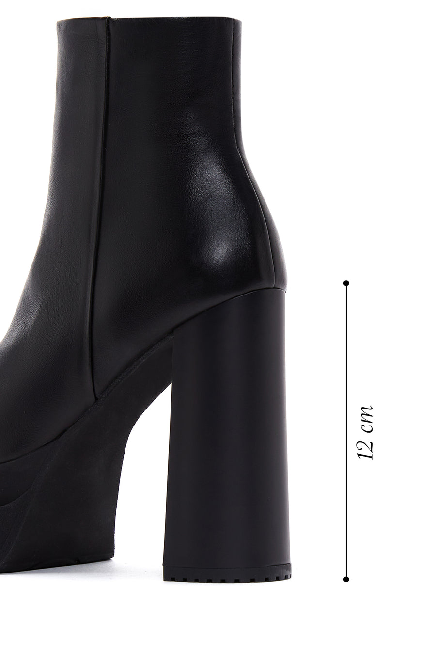 Women's Black Leather Zippered Platform Heeled Boots