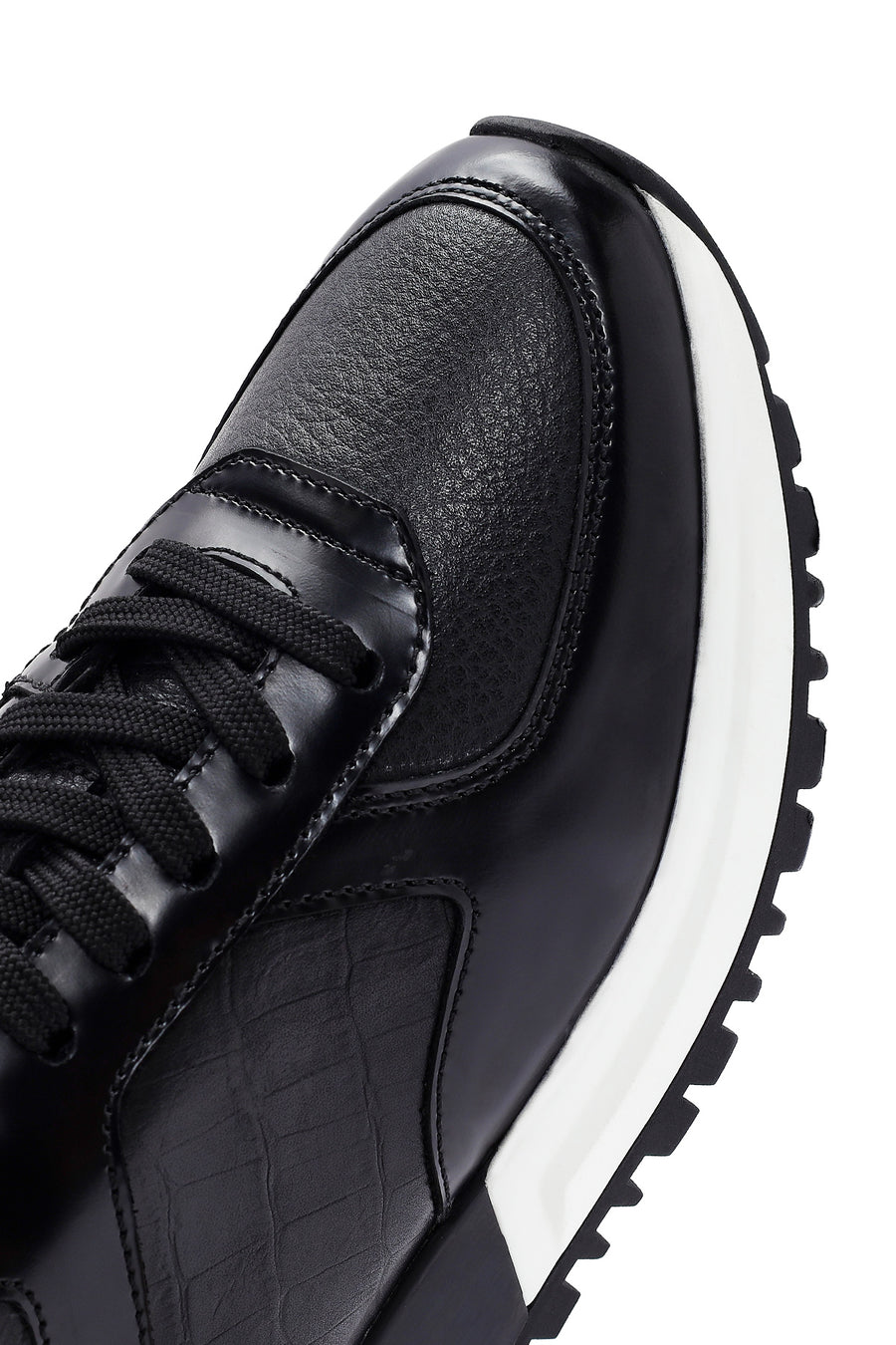 Erkek Siyah Bağcıklı Deri Sneaker