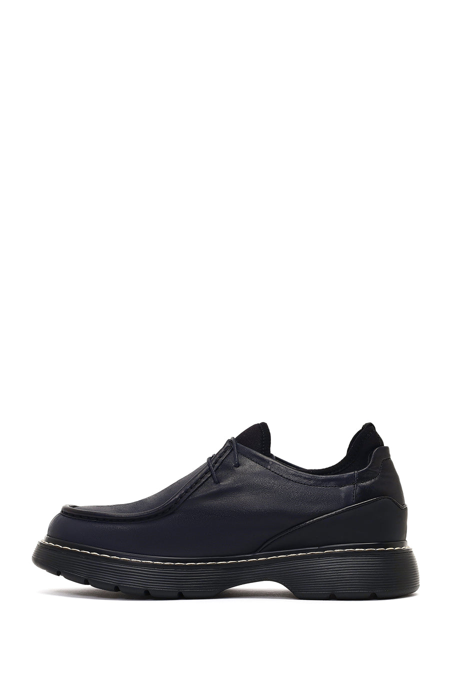 Male Black Lace-Up Thick-Soled Leather Casual Shoes
