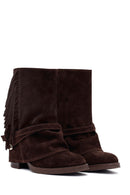 Woman Brown Thick-Heeled Suede Boots | Derimod