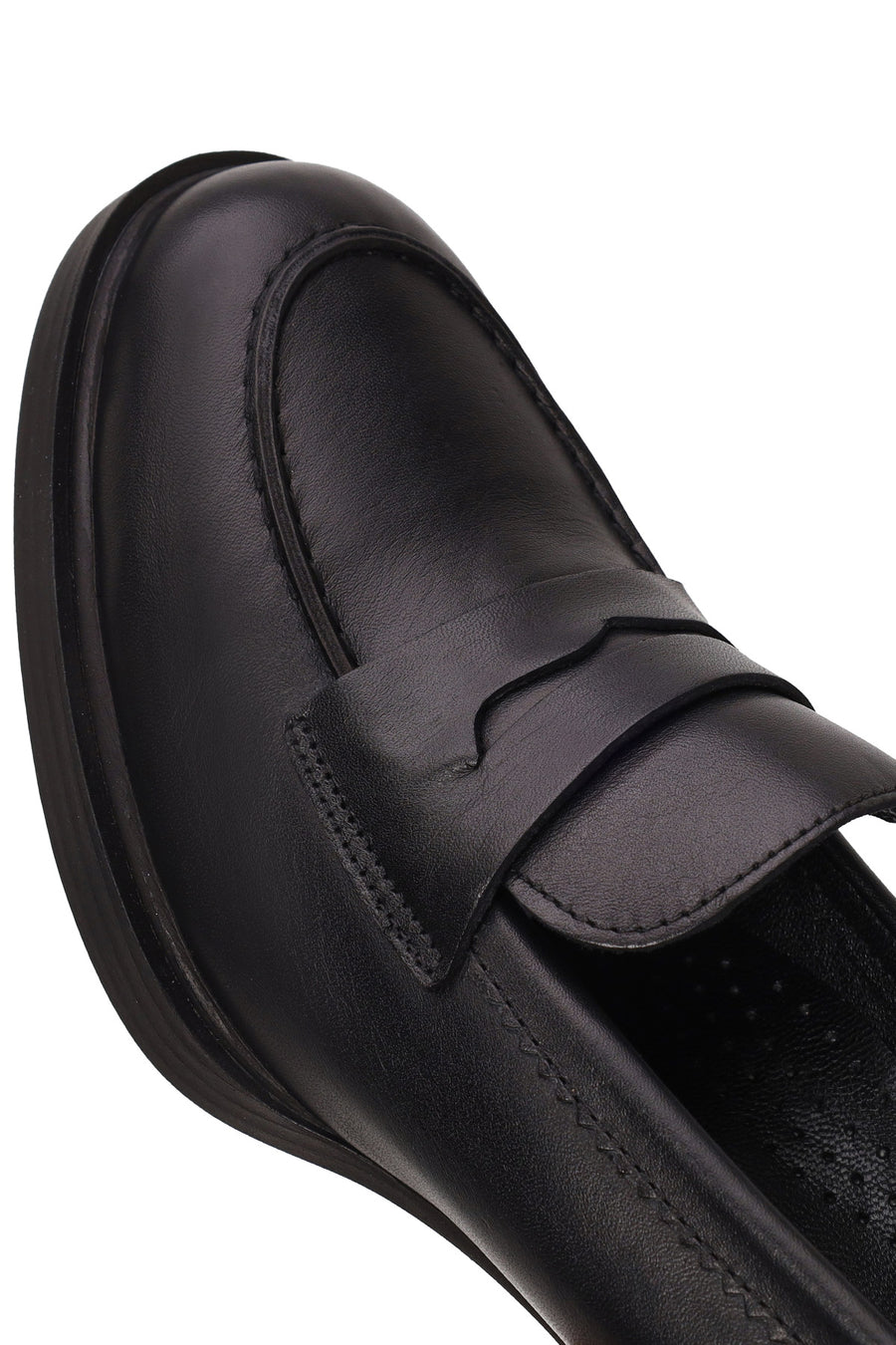 Kadın Siyah Kalın Topuklu Deri Maskülen Loafer