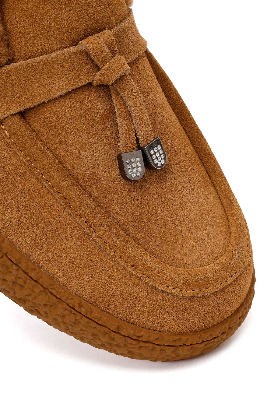 Kadın Camel Tokalı Kalın Tabanlı Süet Deri Teddy Loafer