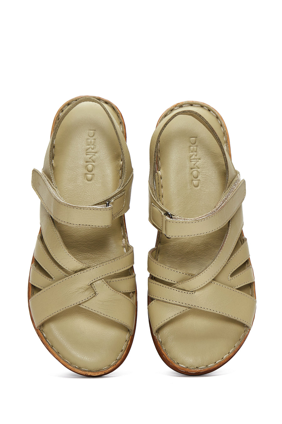 Women's Green Leather Comfort Sandals