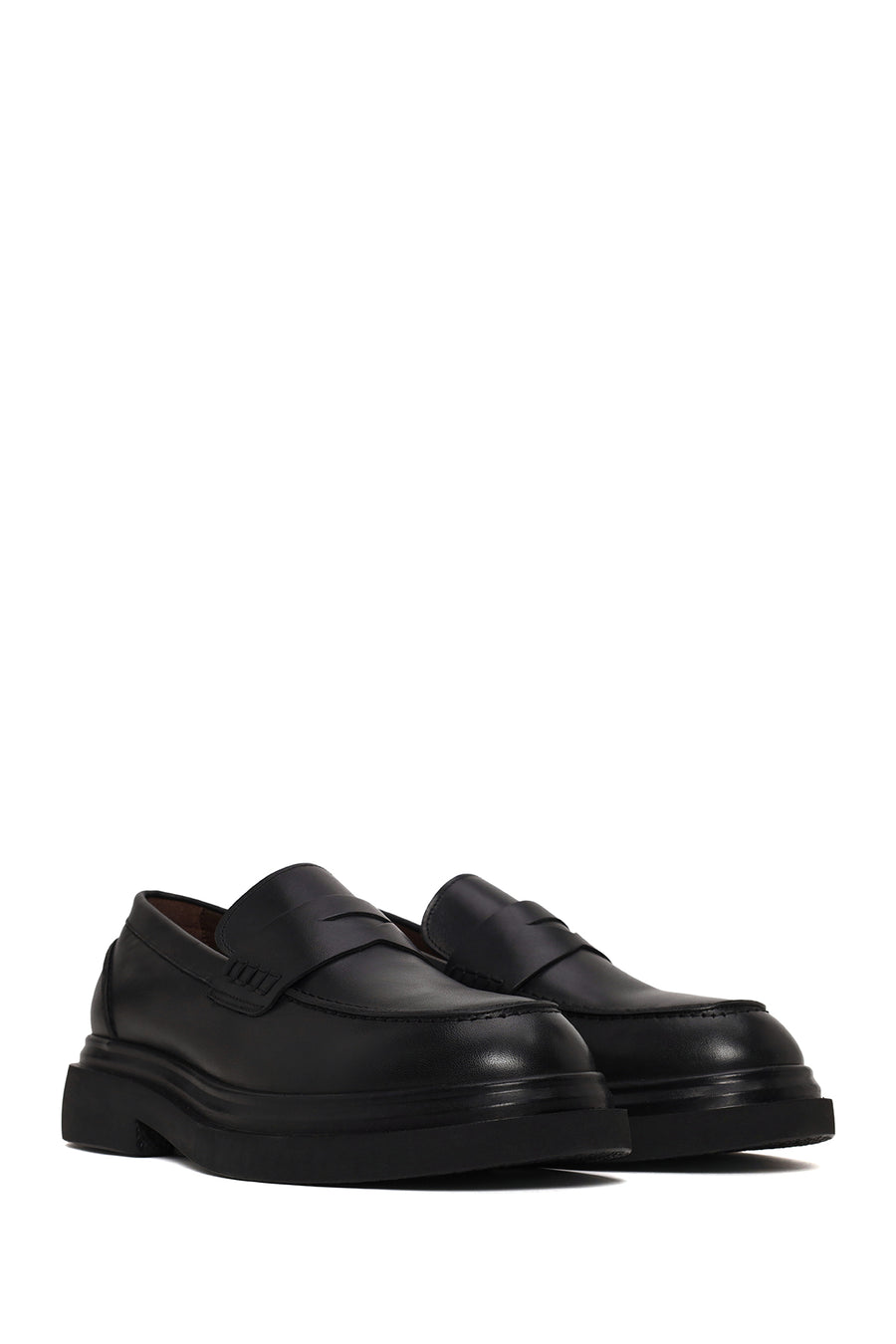 Male Black Thick-Soled Leather Loafer