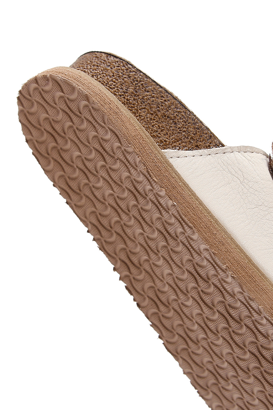 Women's Beige Leather Thick Soled Comfort Slippers