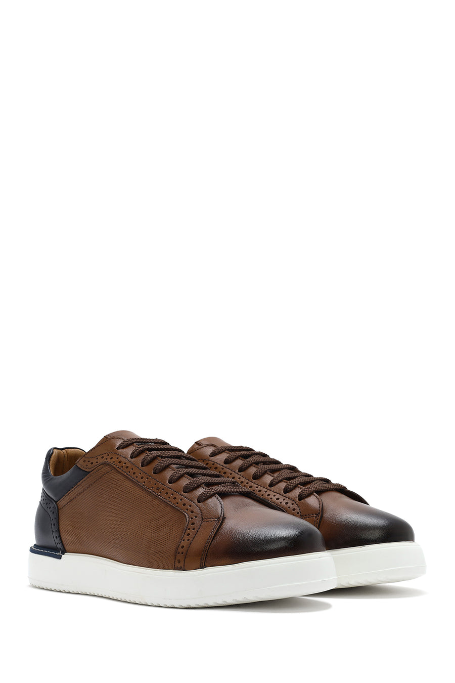 Erkek Taba Bağcıklı Deri Sneaker