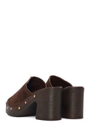 Women's Brown Thick Heeled Suede Leather Slippers | Derimod