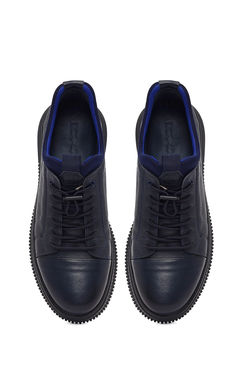 Erkek Lacivert Bağcıklı Deri Sneaker