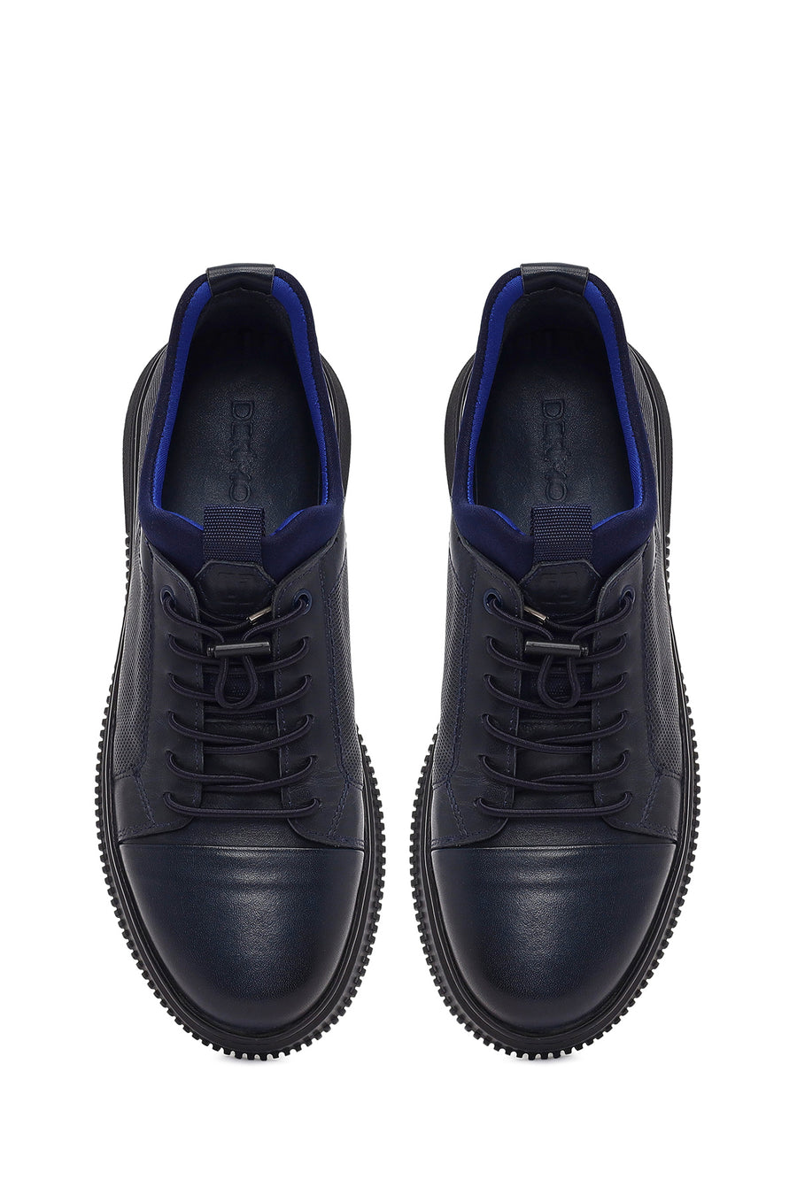 Erkek Lacivert Bağcıklı Deri Sneaker