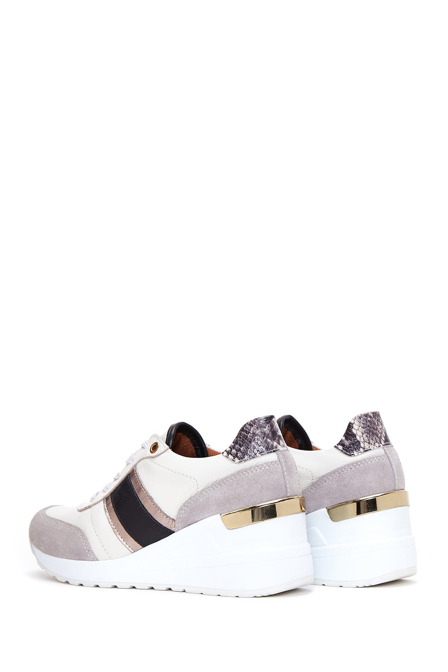 Kadın Bej Deri Dolgu Topuklu Sneaker