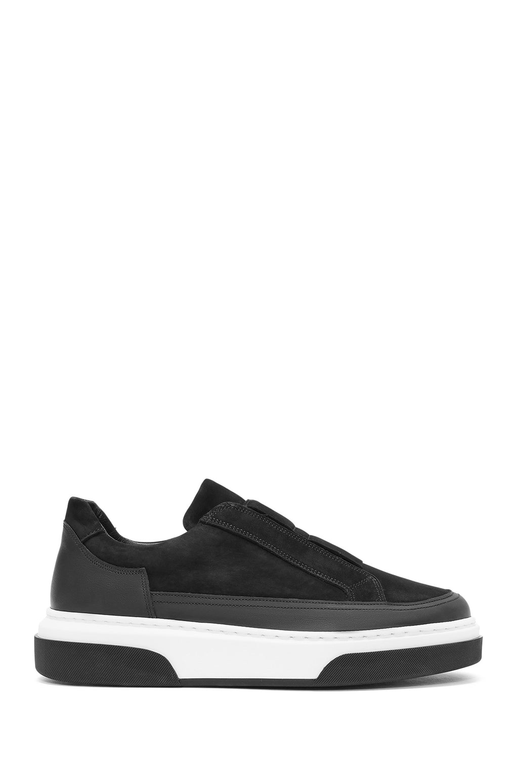 Erkek Siyah Bağcıklı Kalın Tabanlı Süet Deri Sneaker
