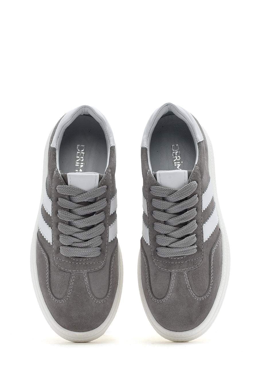 Kadın Gri Bağcıklı Kalın Tabanlı Süet Deri Sneaker