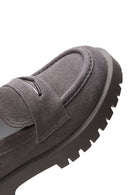 Women's Gray Leather Suede Masculine Loafer | Derimod