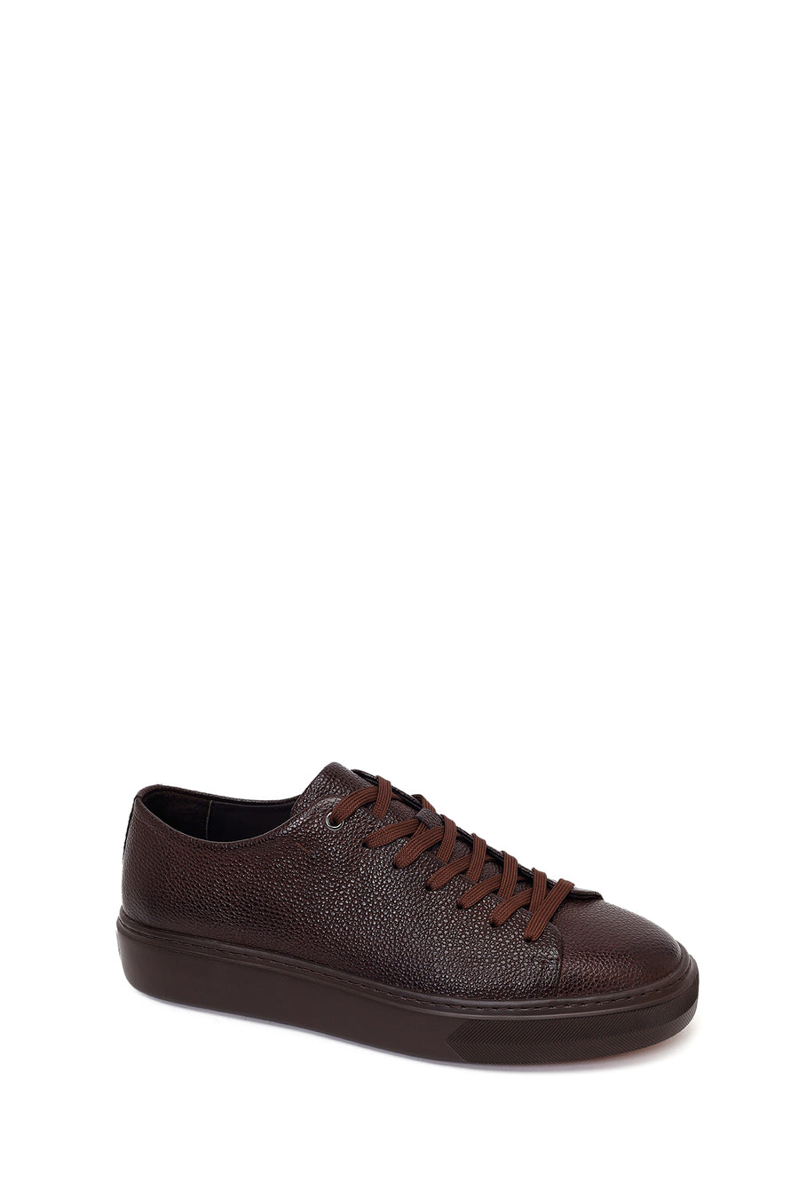 Erkek Kahverengi Bağcıklı Deri Sneaker