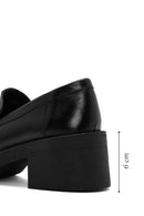 Women's Black Thick Heeled Leather Masculine Loafer | Derimod