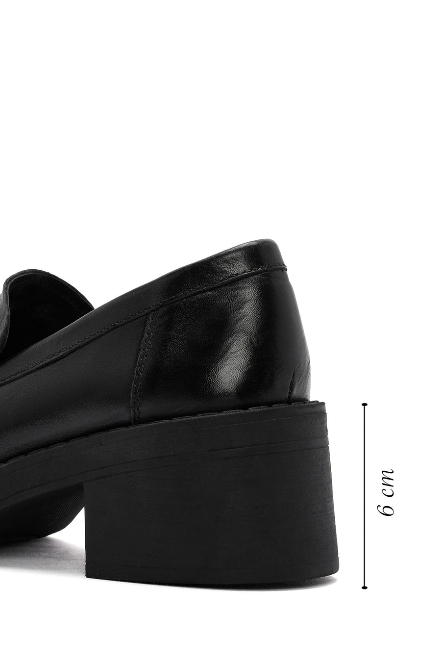 Women's Black Thick Heeled Leather Masculine Loafer