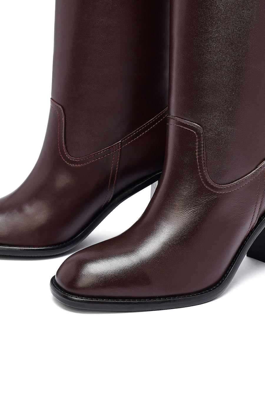 Woman Burgundy Thick Heels Leather Boot