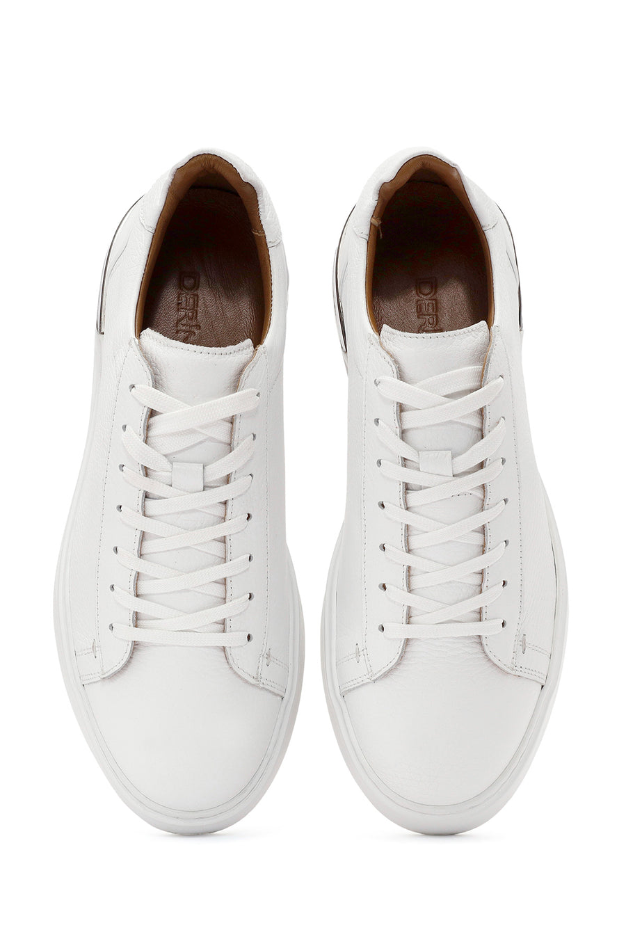 Erkek Beyaz Bağcıklı Kalın Tabanlı Deri Sneaker