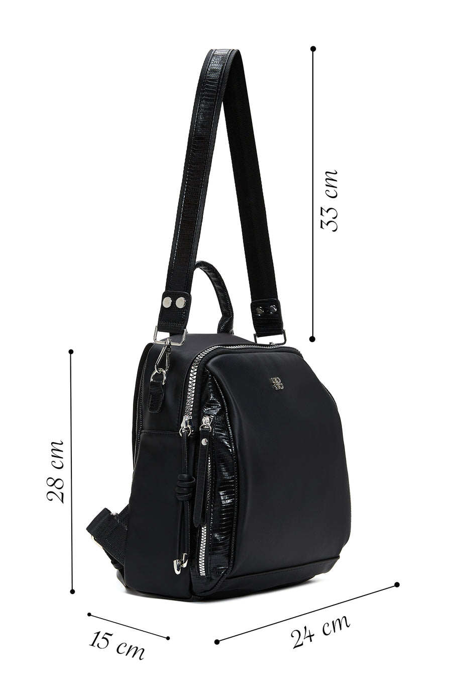 Women's Black Long Strap Backpack
