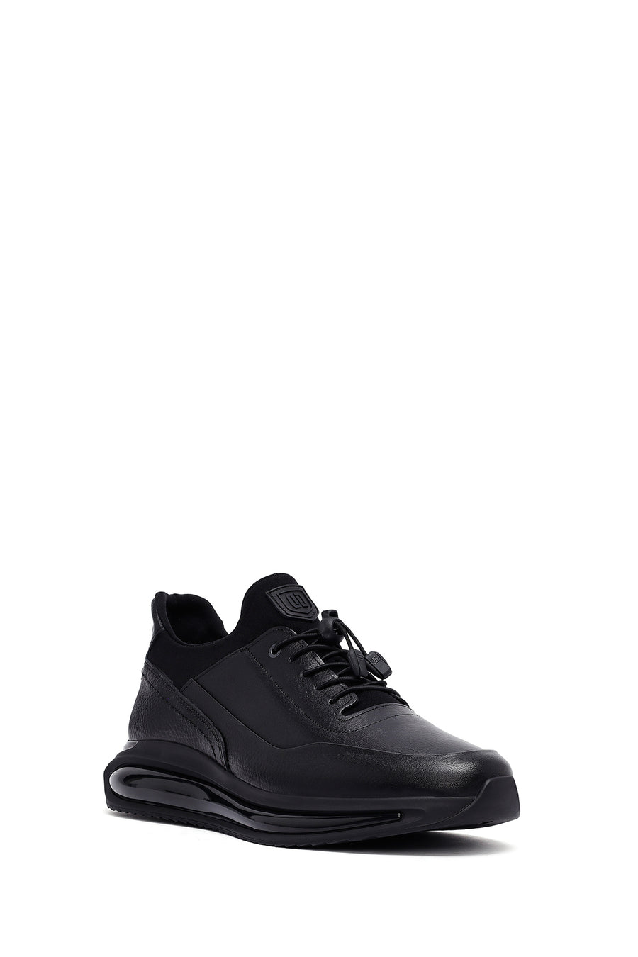 Male Black Lace-Up Thick-Soled Leather Casual Sneaker
