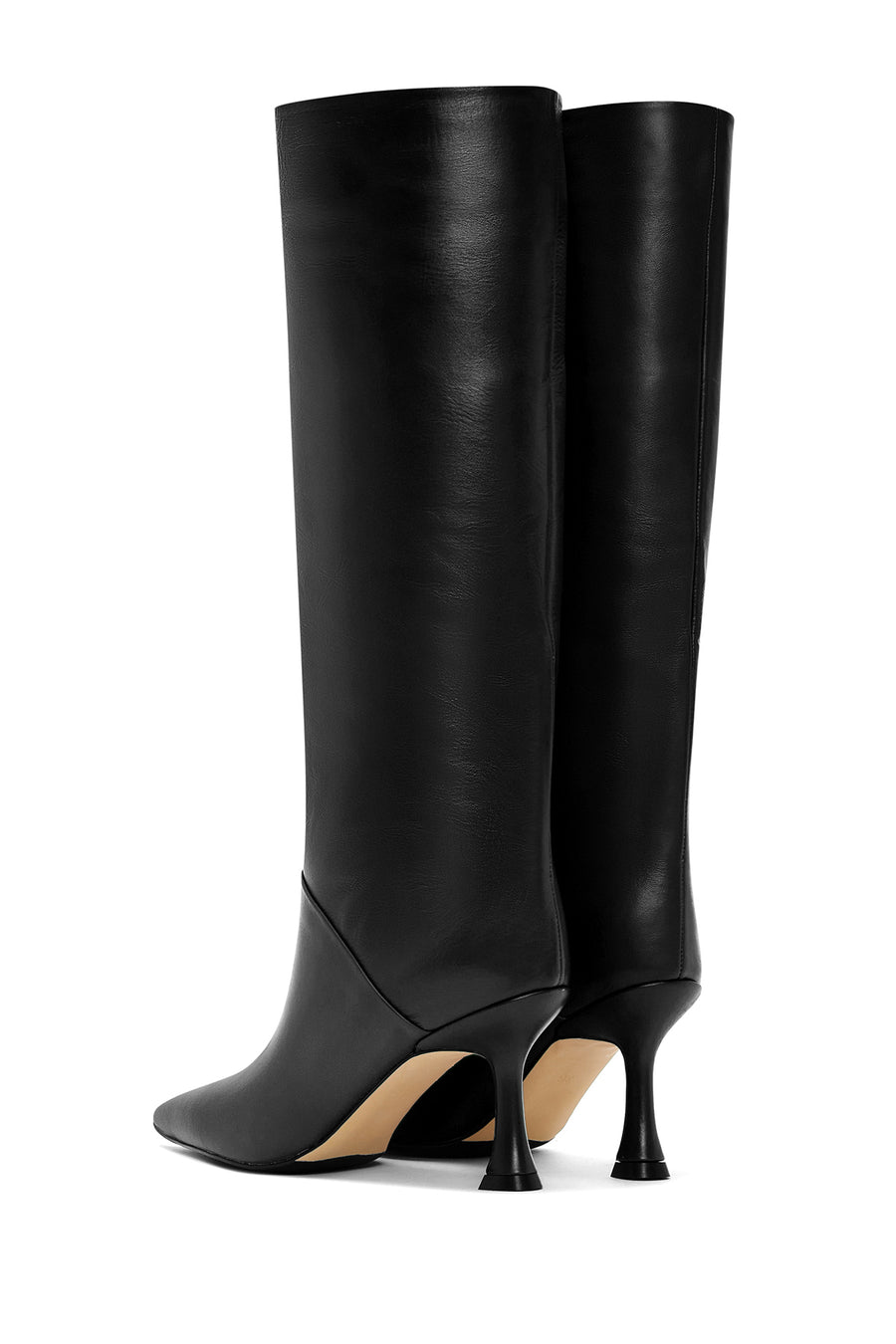 Women's Black Leather Heeled Boots