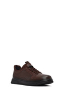 Erkek Kahverengi Bağcıklı Deri Sneaker | Derimod