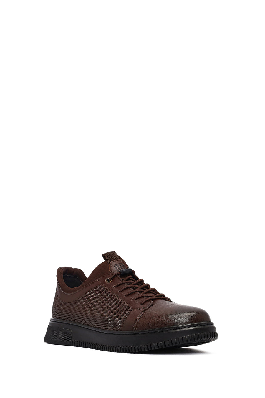 Erkek Kahverengi Bağcıklı Deri Sneaker