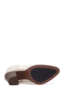 Women's Beige Suede Leather Heeled Cowboy Boots | Derimod