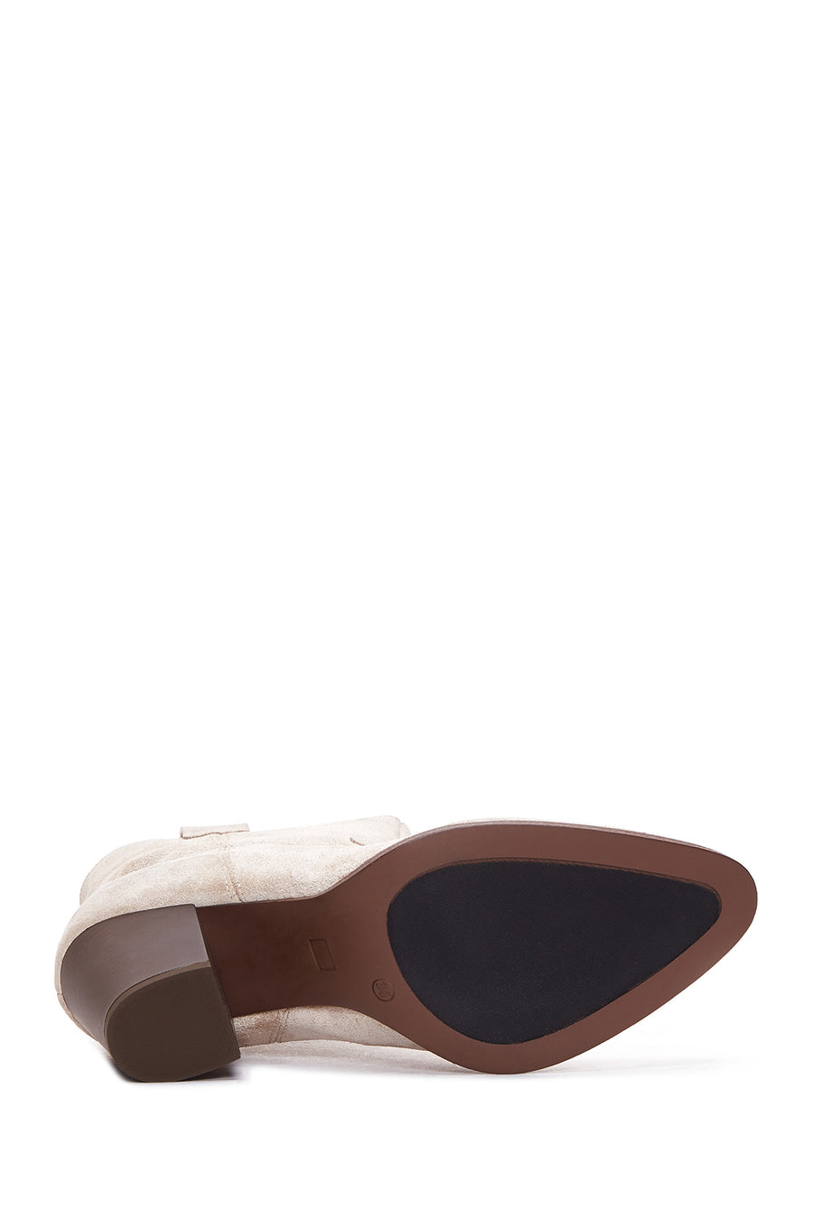Women's Beige Suede Leather Heeled Cowboy Boots