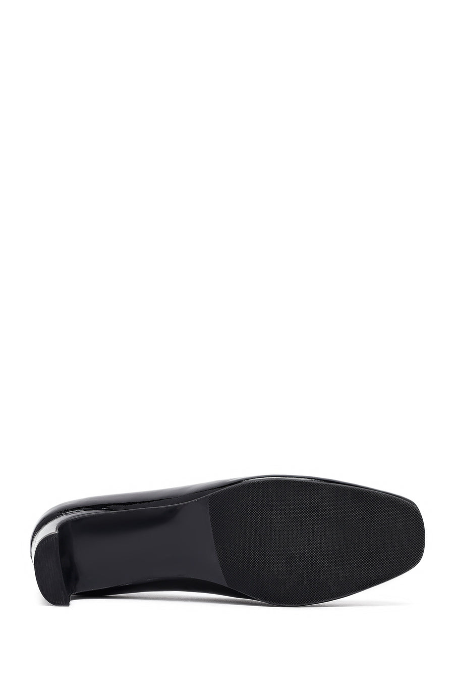 Woman Black Chunky Heels Leather Shoe
