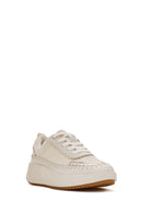 Women's Beige Lace-Up Thick-Sole Knitted Sneakers | Derimod