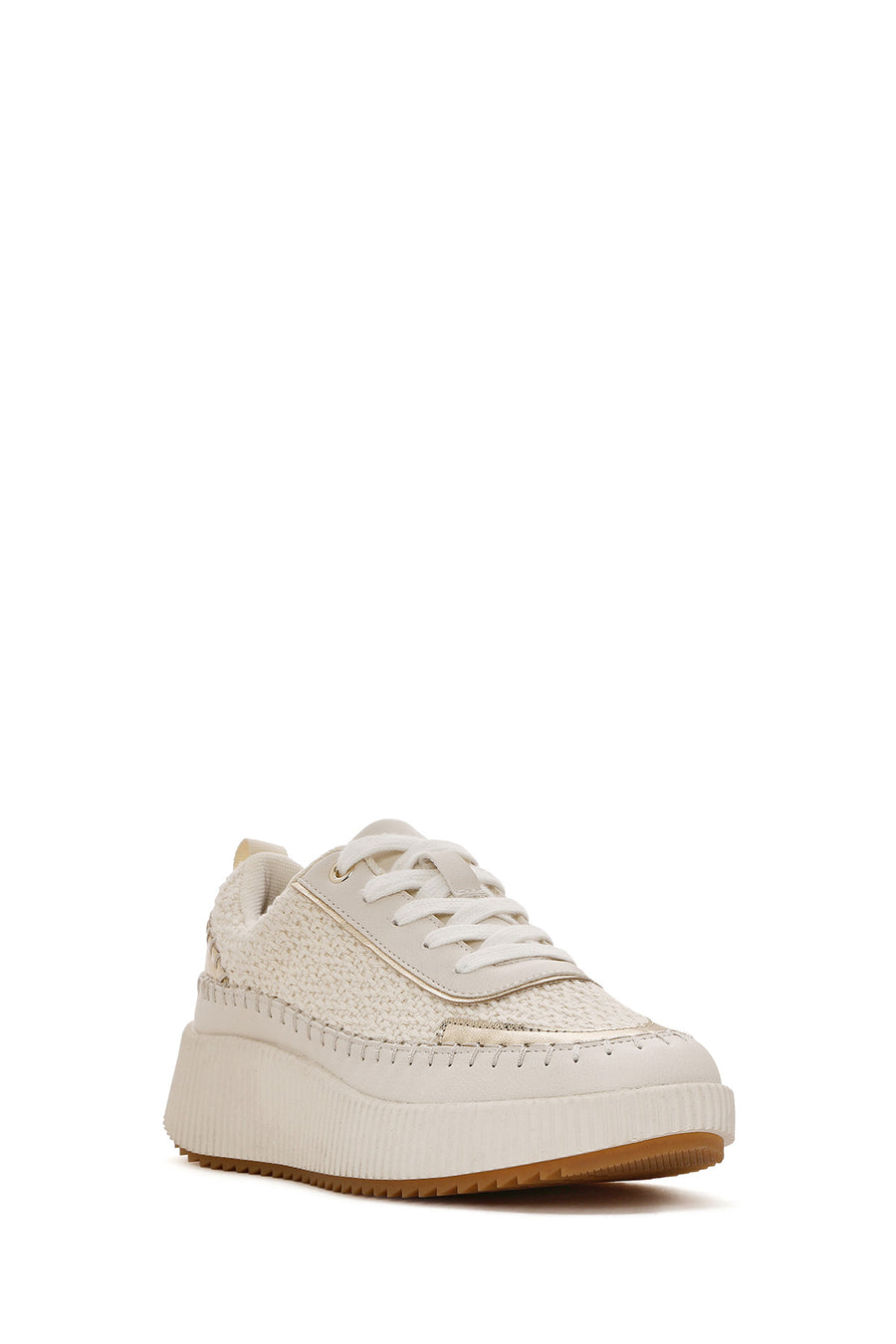 Women's Beige Lace-Up Thick-Sole Knitted Sneakers