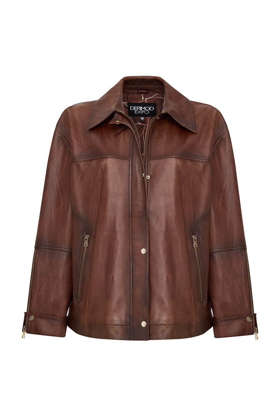 Britney Women's Brown Shirt Collar Oversize Leather Jacket
