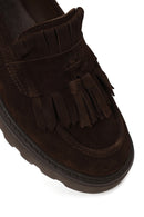 Woman Brown Thick-Soled Tassel Suede Loafer | Derimod
