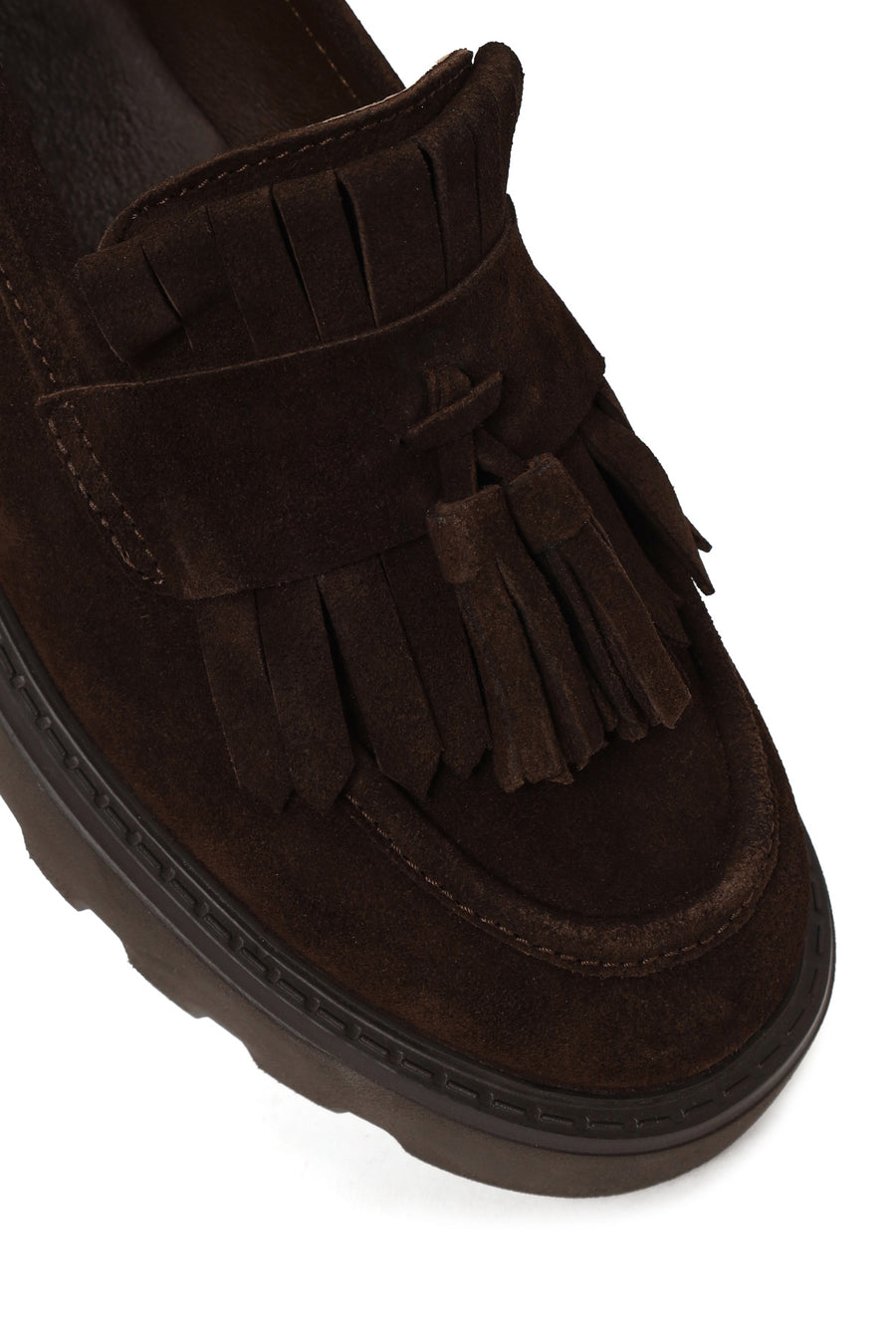 Woman Brown Thick-Soled Tassel Suede Loafer