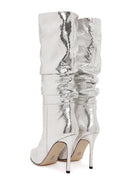 Women's Grey Thin Heel Metallic Leather Boots | Derimod