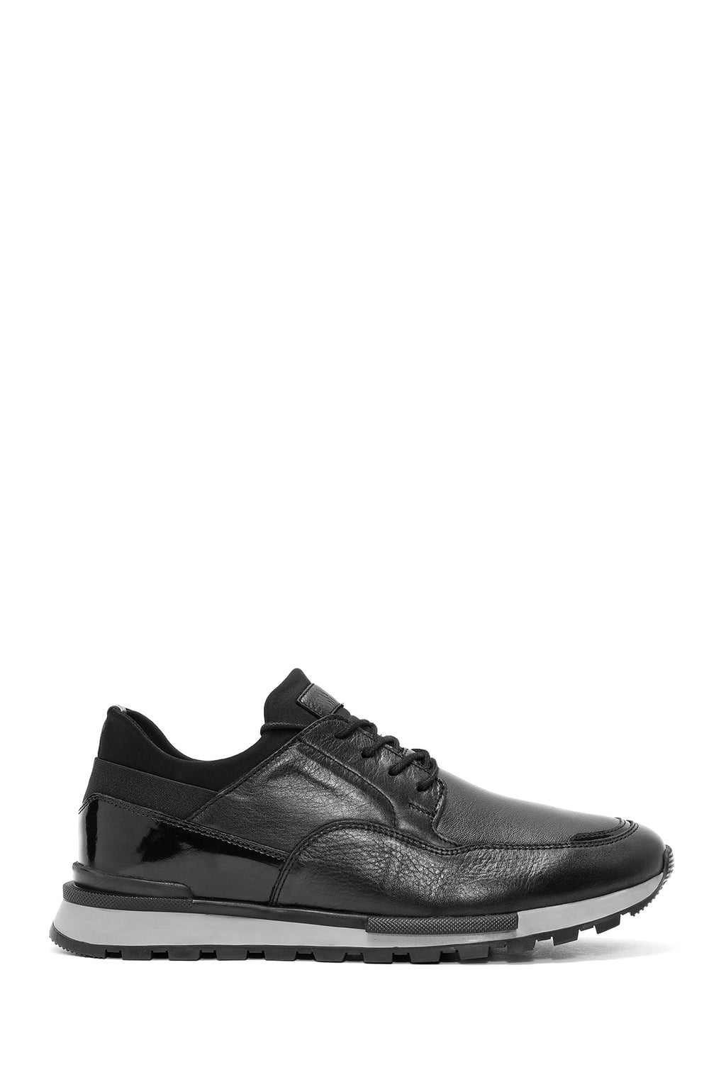 Erkek Siyah Bağcıklı Deri Casual Sneaker