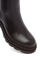 Woman Brown Zip Closure Chunky Heeled Leather Boots | Derimod