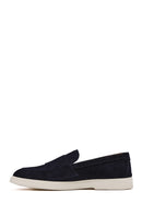 Men's Navy Blue Double Buckle Suede Leather Loafer | Derimod